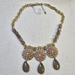 Lia Sophia Rose Pink Rosette Flower Necklace‎ New